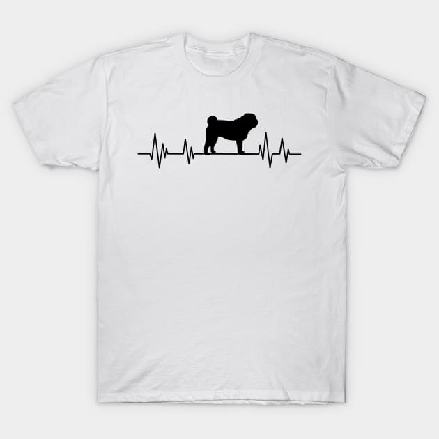 pug Heartbeat dog Heartbeat Silhouette brown T-Shirt by mezy